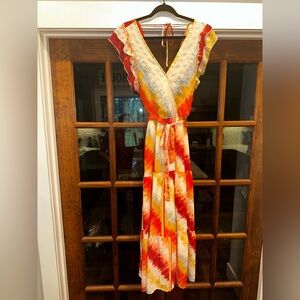 EUC Figueroa & Flower Size Large‎ Vibrant Multicolor Tie-Dye Maxi Dress